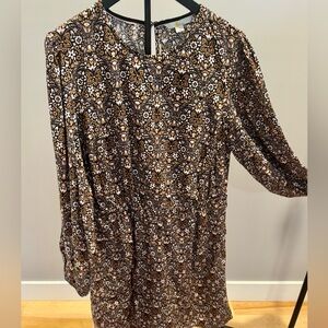 Boden Black, Brown and Pink Floral Print Long Sleeve Dress